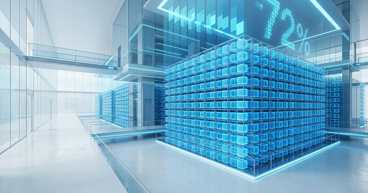 Reservierte Azure-Rechenressourcen als leuchtende Würfel in einem transparenten Rasterstruktur mit Einsparungspotenzial