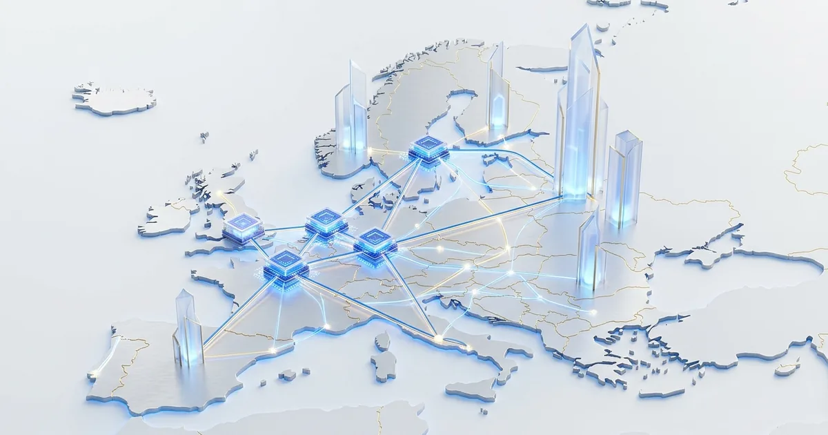 Europakarta med sammanlänkade datacenter i Stockholm, Frankfurt och Amsterdam som visar GDPR-anpassad europeisk molninfrastruktur