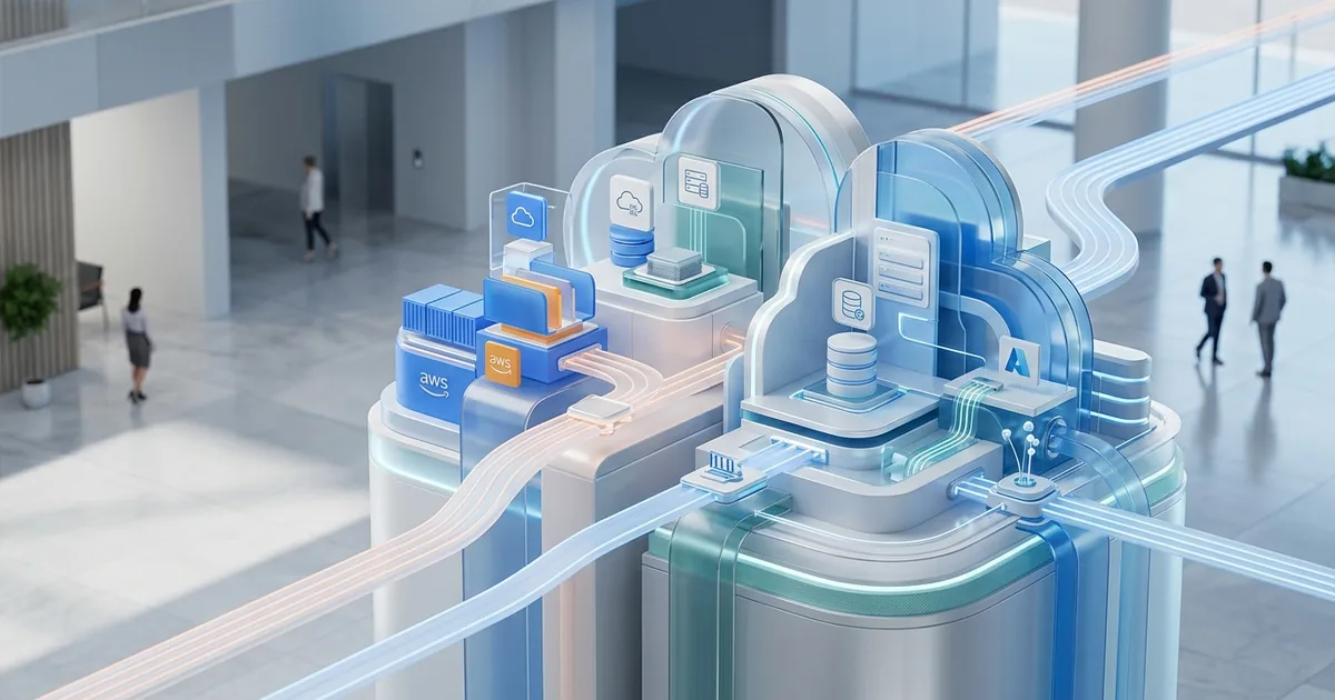 Modern molnteknik-illustration som visar aws-inspired cloud architecture – kopplat till jämförelse