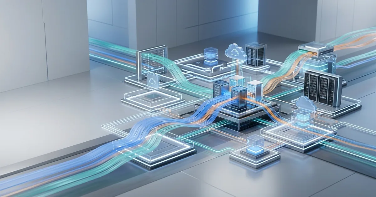 Modern molnteknik-illustration som visar aws-inspired cloud architecture – kopplat till optimera din molnmiljö med managerade molntjänster a