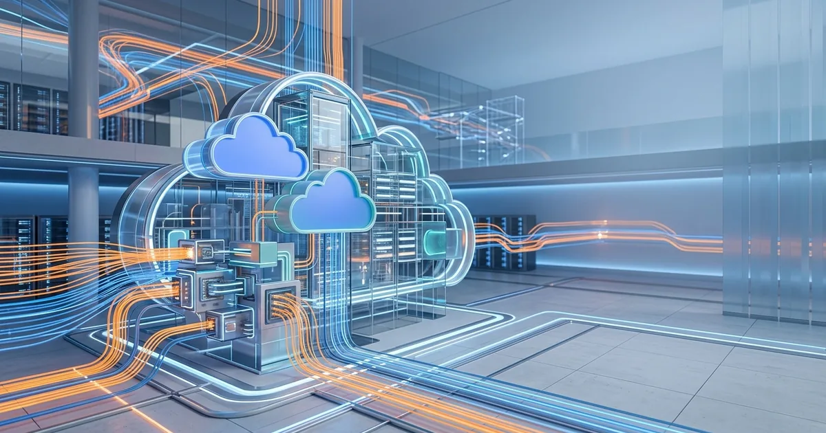 Modern molnteknik-illustration som visar aws-inspired cloud architecture – kopplat till djupgående recension av aws managerade tjänster för 