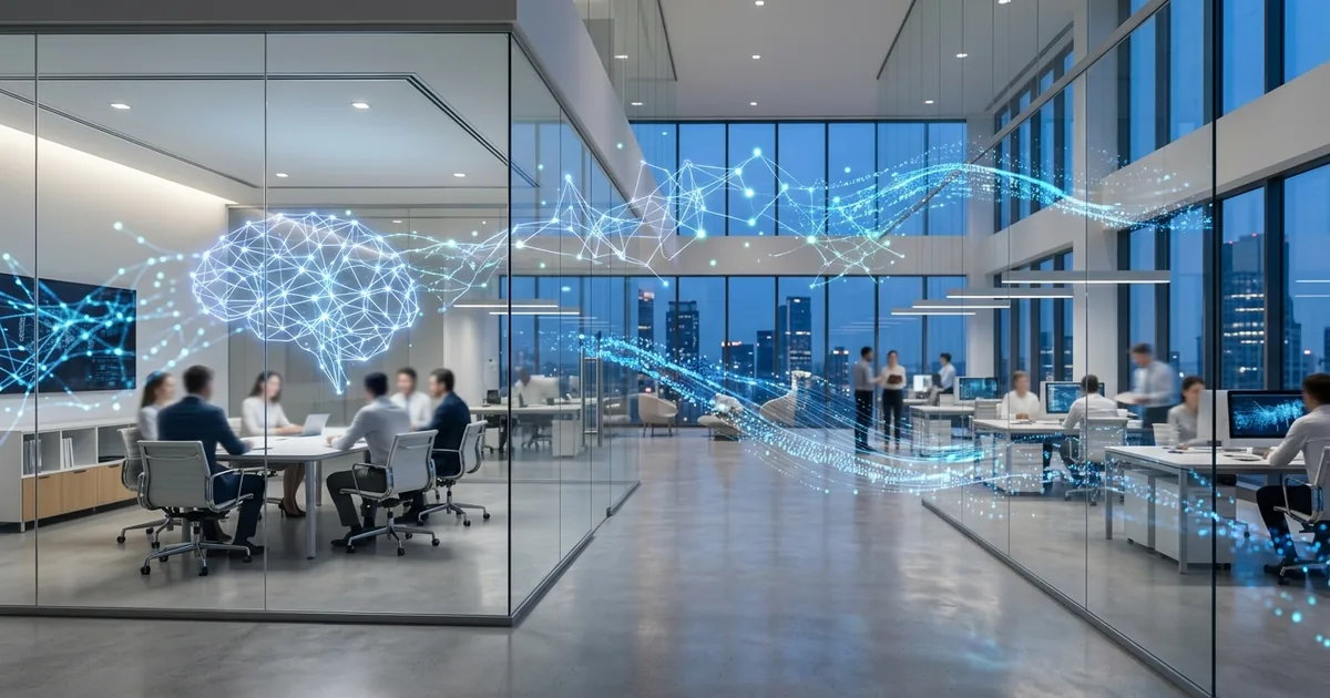 Modern molnteknik-illustration som visar ai and data intelligence visualization – kopplat till vad är en ai-strategi? ramverk för företag