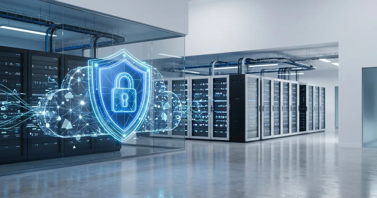 Modern molnteknik-illustration som visar cybersecurity and data protection – kopplat till zero trust