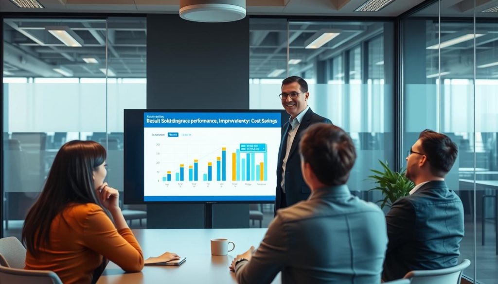A consultant presenting improved client outcomes using Opsio's solutions