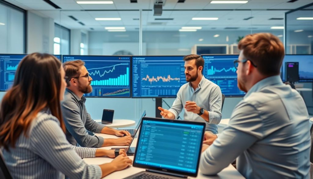 AWS consultants reviewing operational metrics in collaborative session