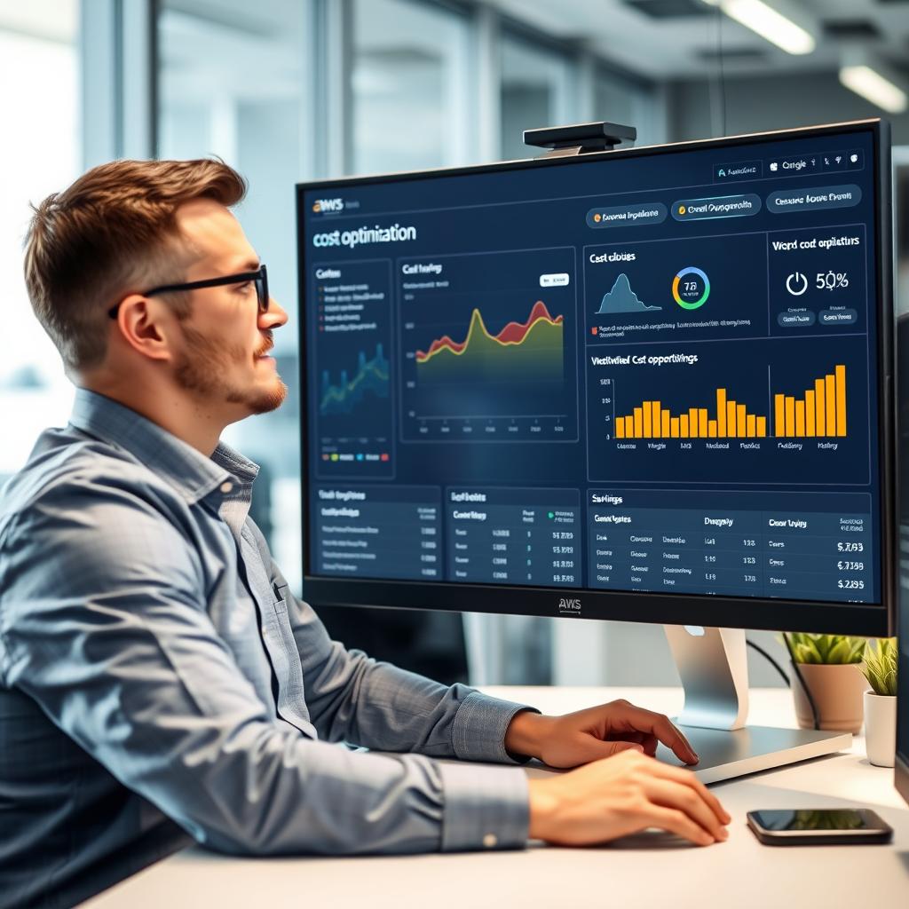 AWS cost optimization dashboard being analyzed by consultant