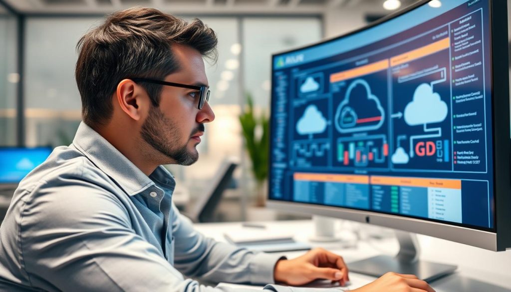 Azure Cloud Consultant analyzing complex migration diagrams