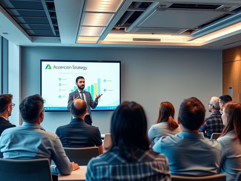 Azure Migration Consultant presenting to diverse stakeholders
