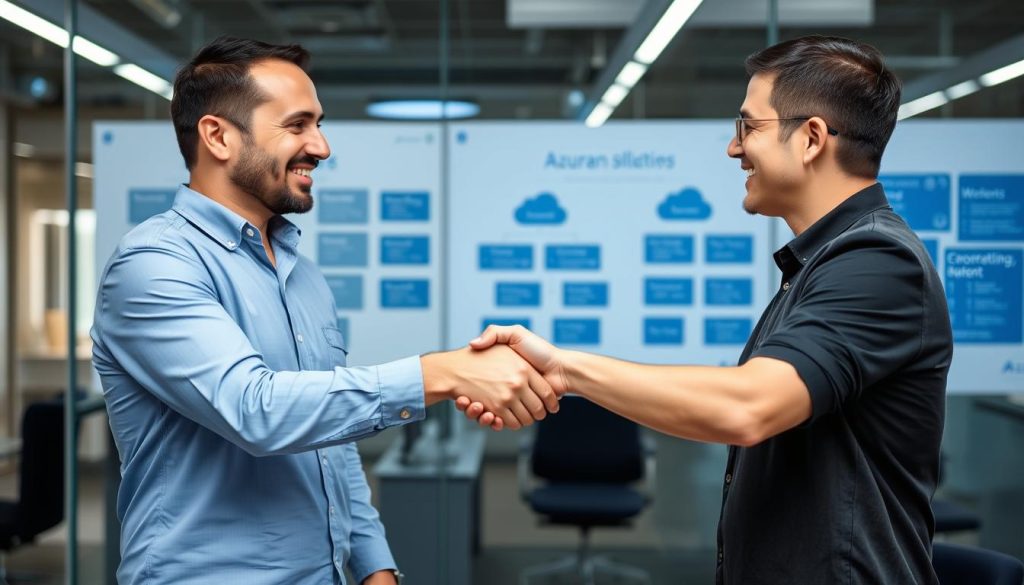 Azure consultant and client celebrating successful cloud transformation