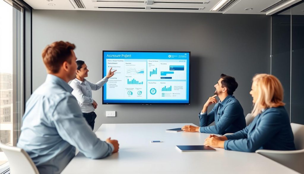 Azure consultant presenting successful project results to client