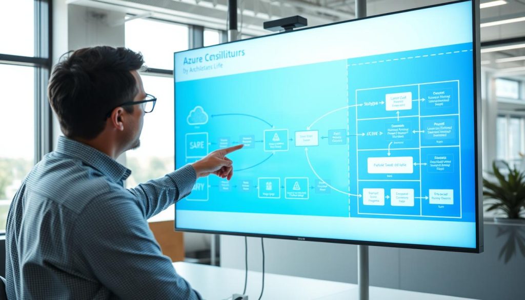 Azure consultant working with complex multi-cloud architecture diagrams