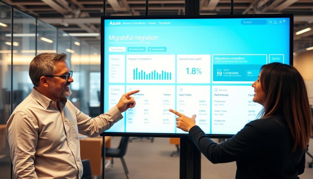 Azure migration consultant and Opsio expert reviewing migration results
