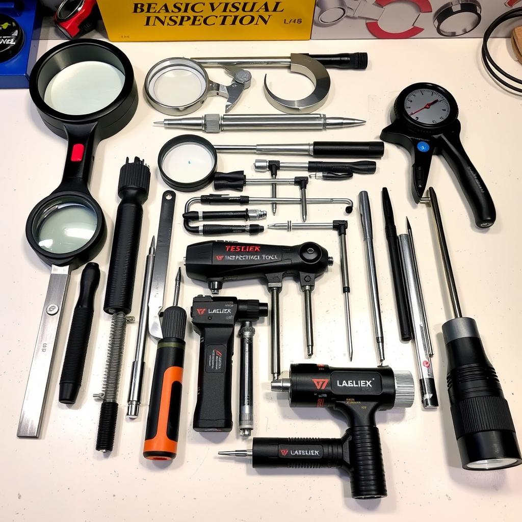 Basic visual inspection tools including magnifiers, calipers, and inspection mirrors