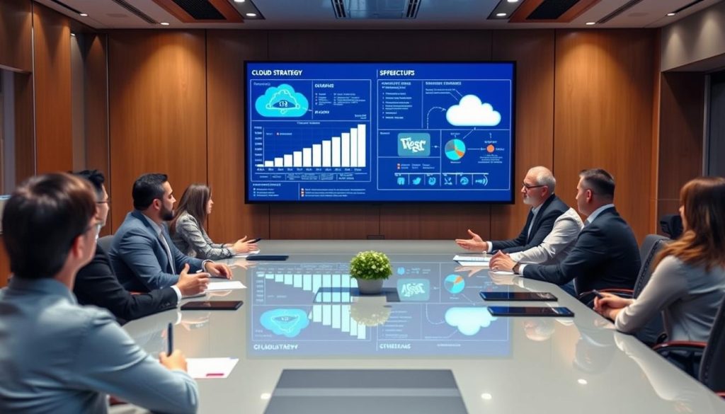 Business executives discussing strategic value of Cloud Managed Data Center Services
