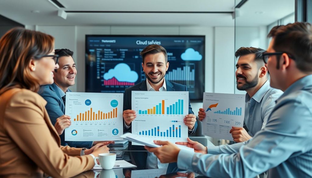 Business leaders reviewing AWS MAP benefits and cost savings