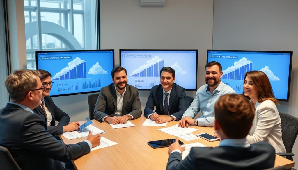 Business leaders reviewing cloud transformation results