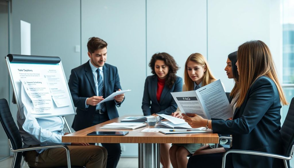 Business professionals discussing frequently asked questions about BC/DR planning