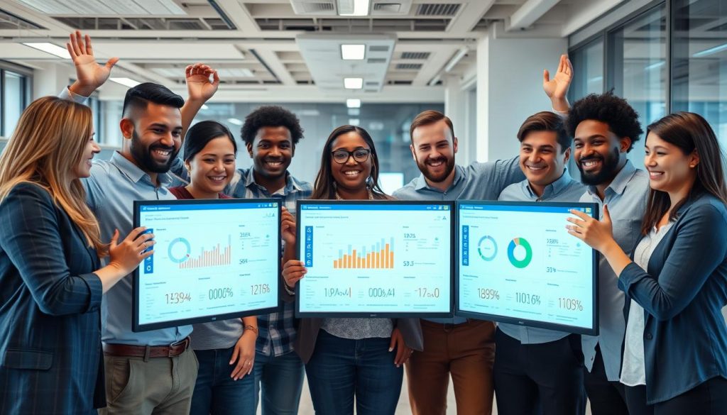 Business team celebrating successful Azure implementation