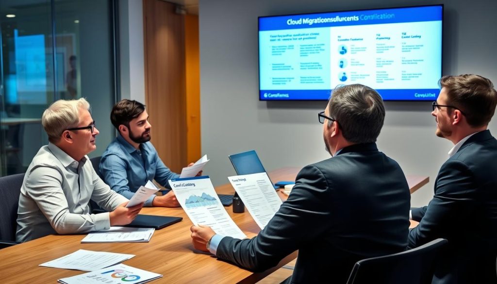 Business team evaluating cloud migration consulting partners