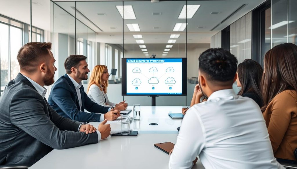Business team interviewing a cloud security consultant