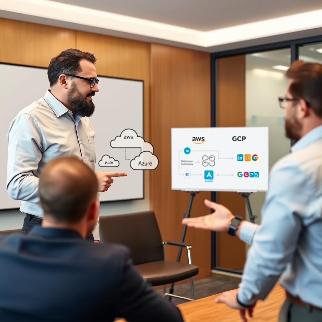 Cloud architect explaining multi-cloud strategy to client