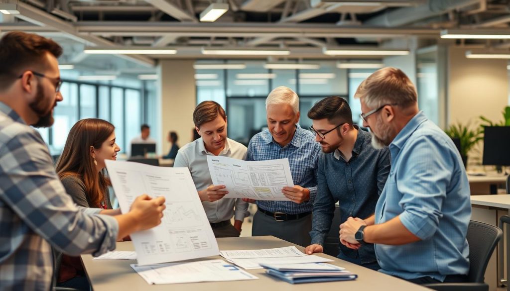 Cloud architecture team reviewing best practices for AWS and Oracle implementation