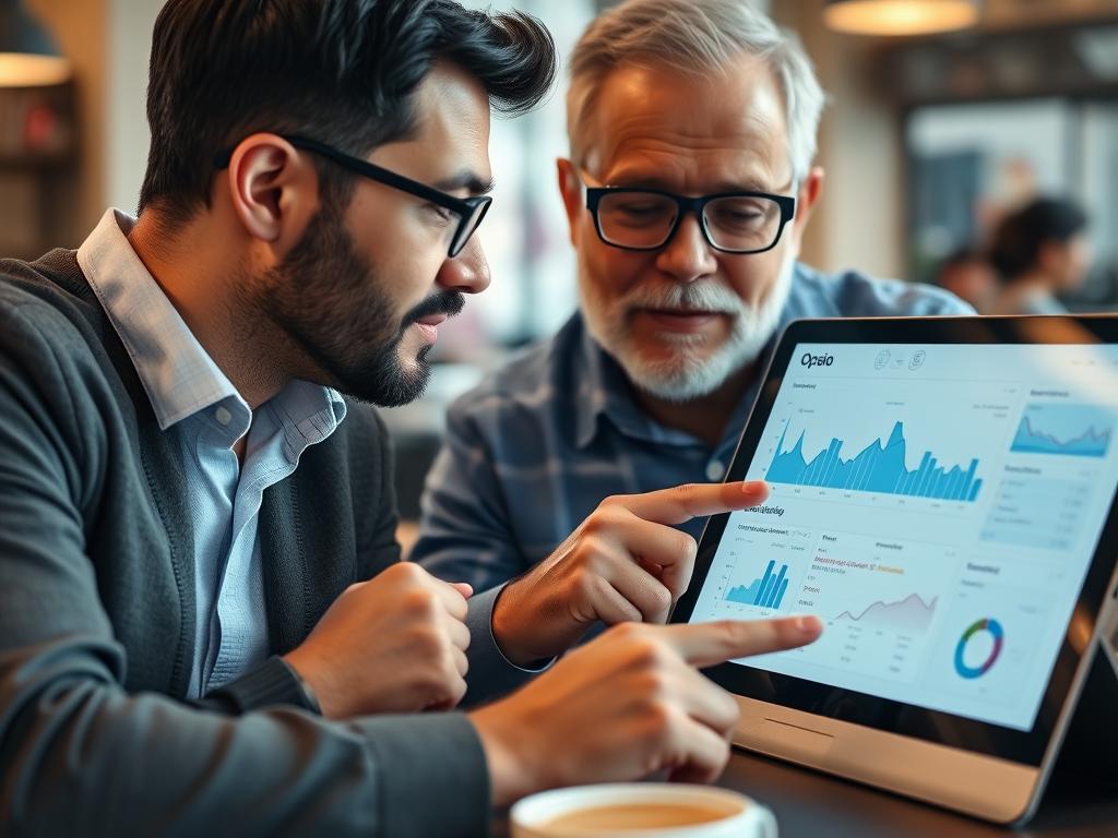 Cloud consulting analyst showing a client Opsio's transparent reporting dashboard