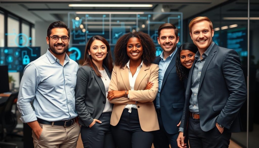 Confident IT security team with protected digital infrastructure