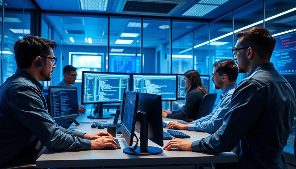 Cybersecurity monitoring team responding to a potential security incident