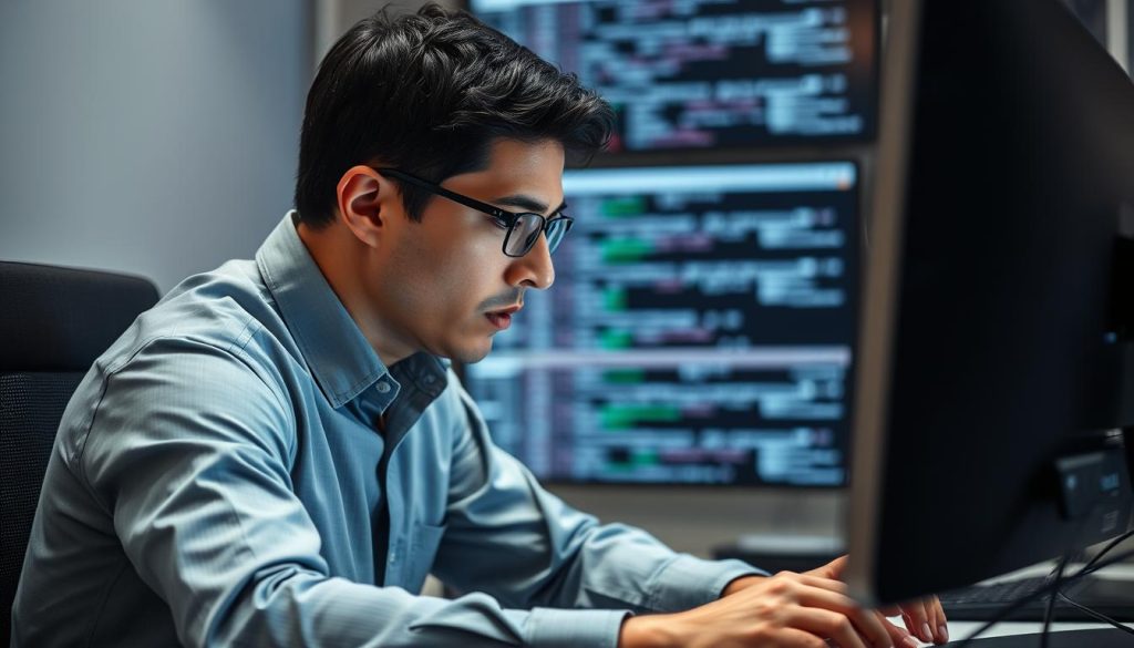 Cybersecurity professional engaged in proactive threat hunting