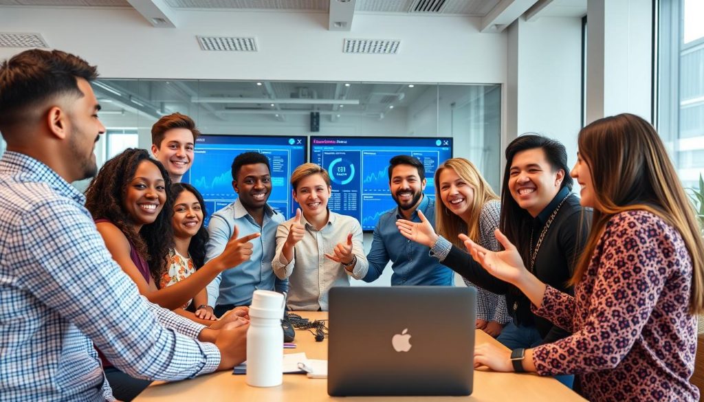 Cybersecurity team celebrating successful security improvements