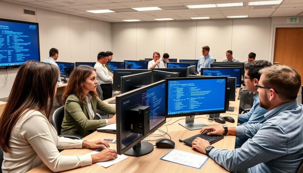 Cybersecurity team participating in a disaster recovery simulation exercise Cybersecurity team participating in a disaster recovery simulation exercise