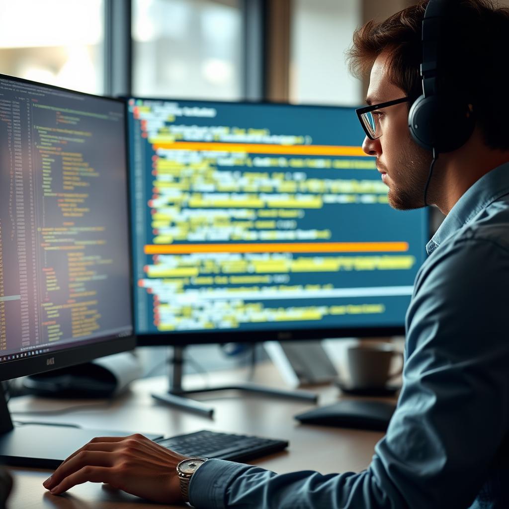 Developer reviewing application code for security vulnerabilities