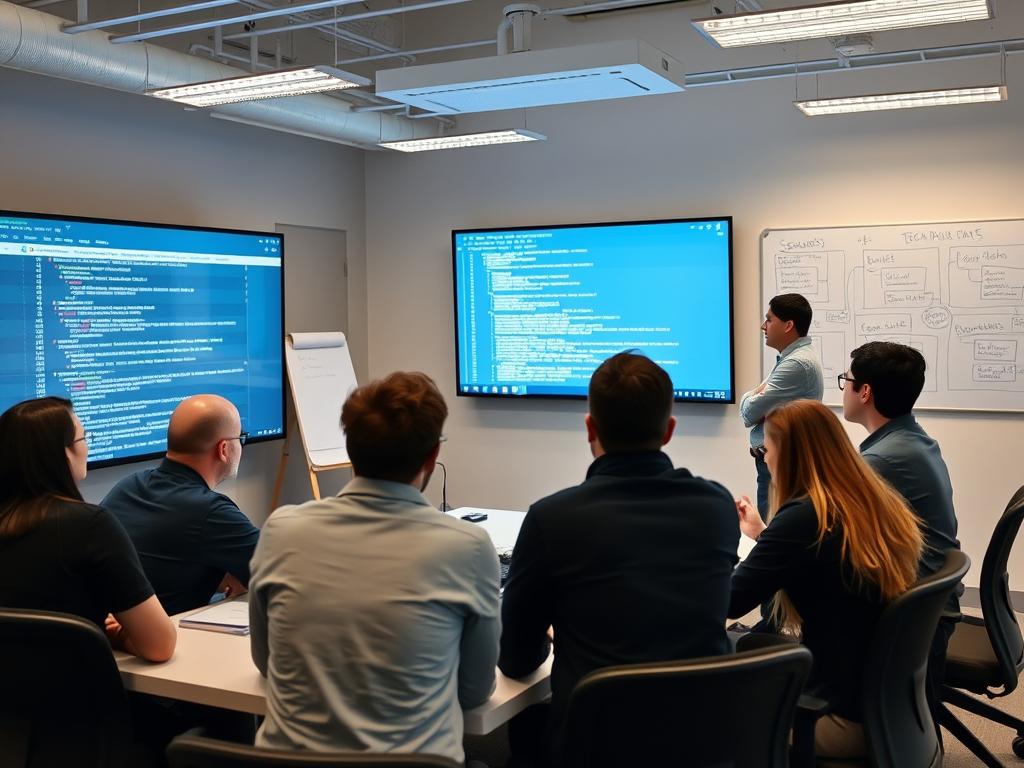 Development team reviewing secure coding practices