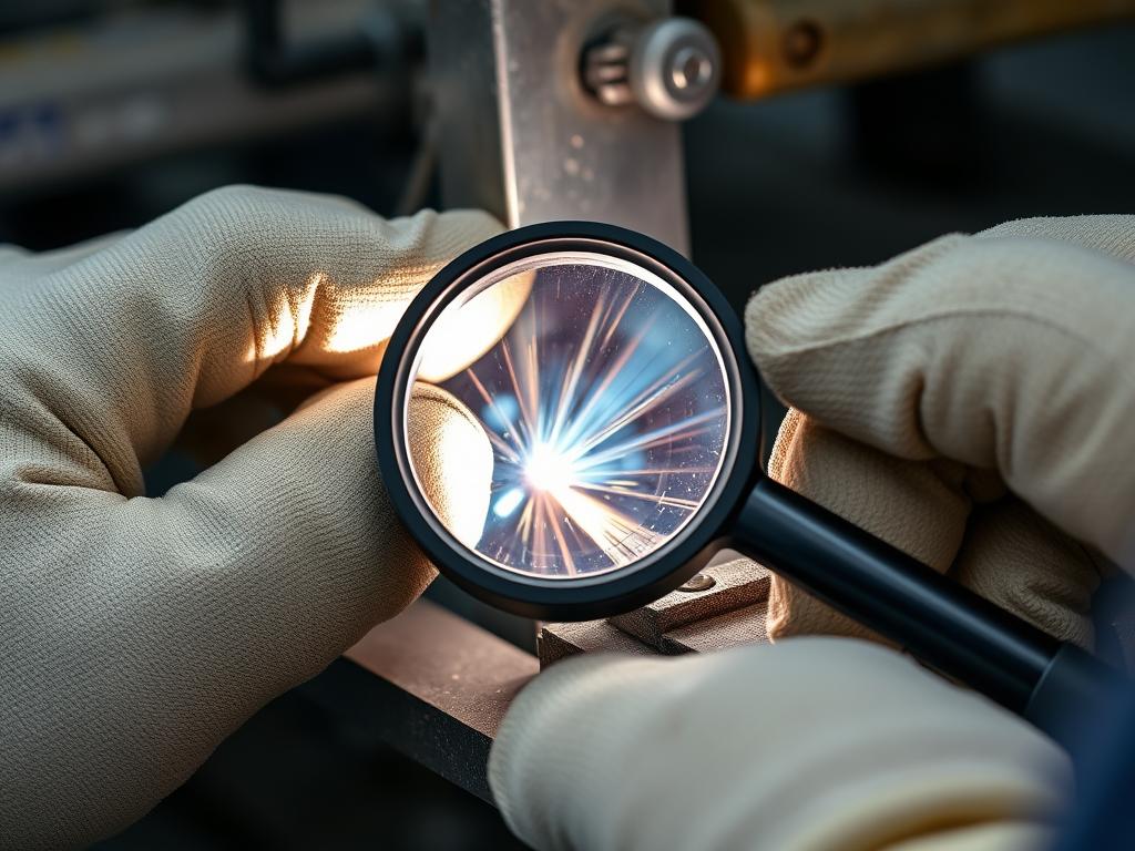 Direct visual inspection of a welded joint using a magnifying glass