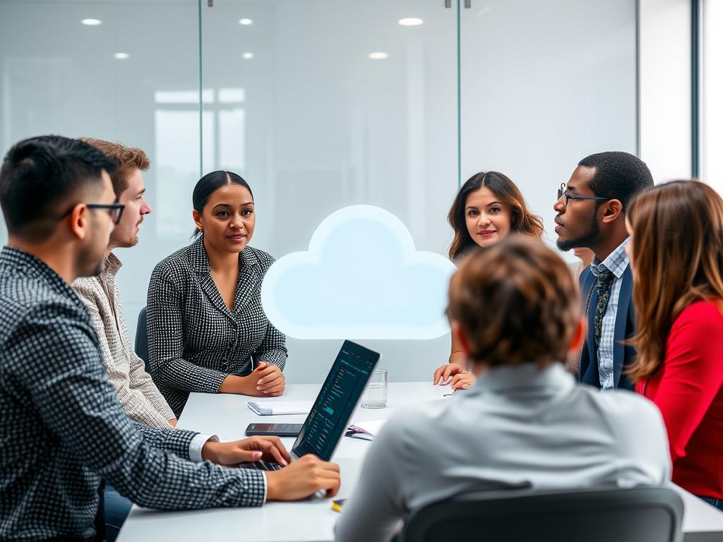 Diverse team of IT professionals discussing cloud security strategy
