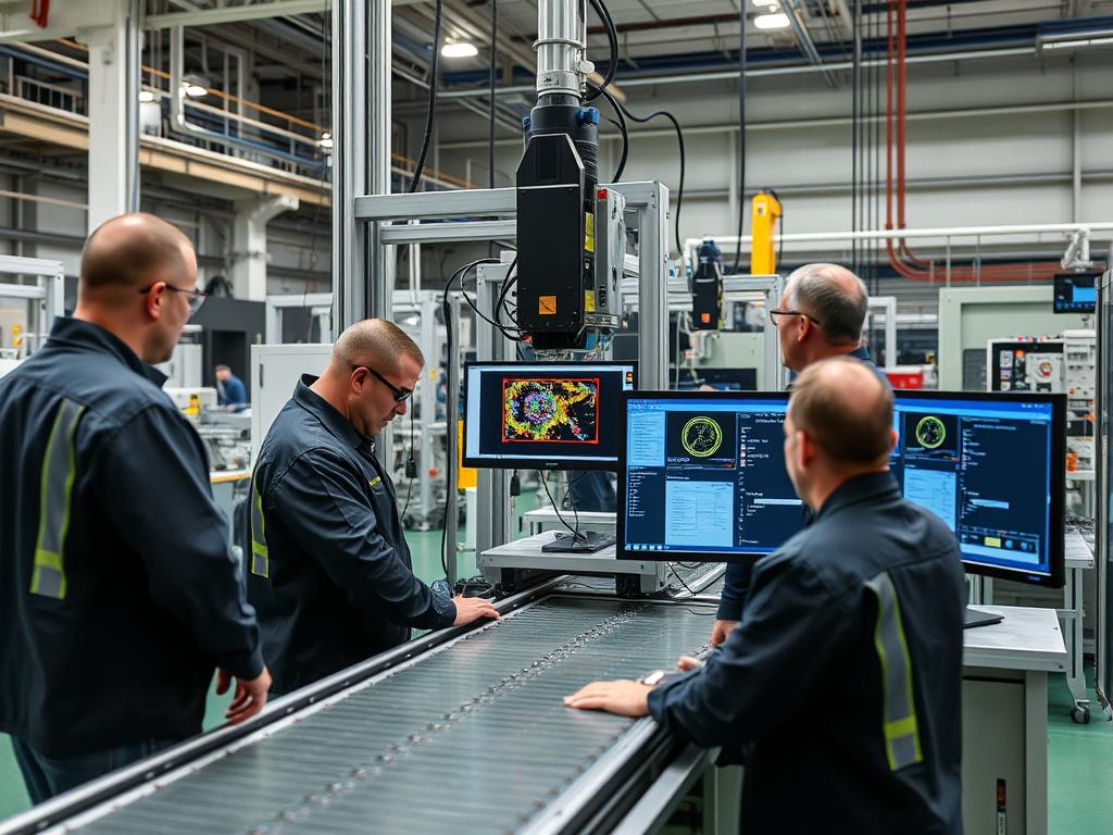 Engineers implementing an Automated Visual Inspection system