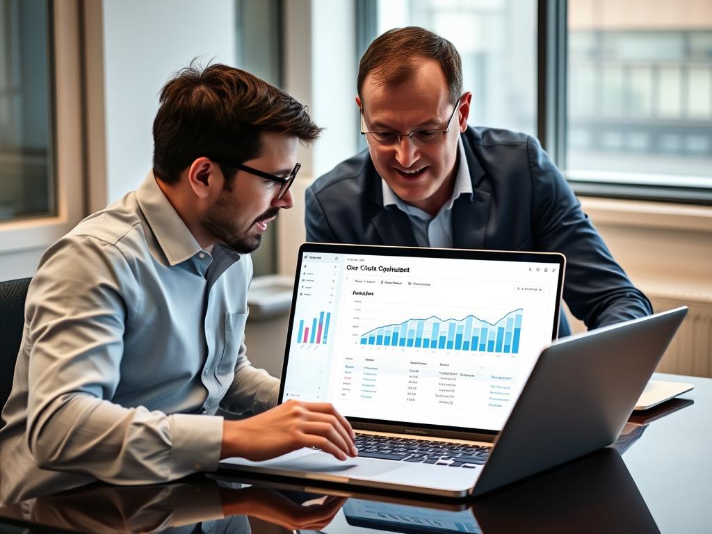 Financial analyst and cloud architect reviewing cost optimization strategies
