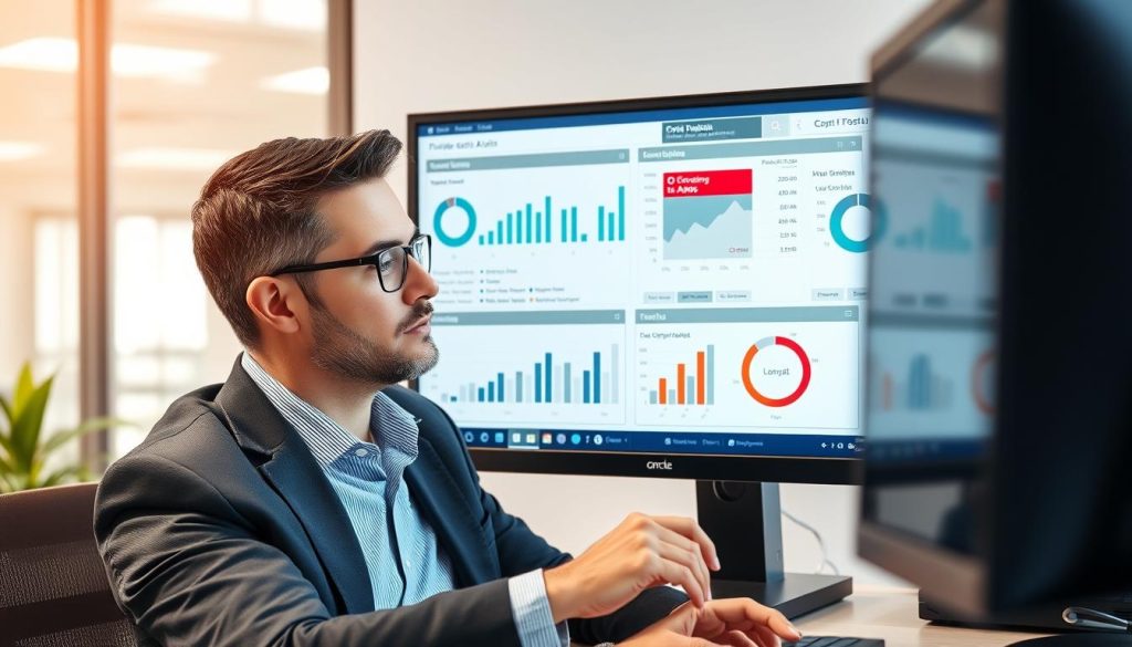 Financial analyst reviewing Oracle on AWS cost optimization data