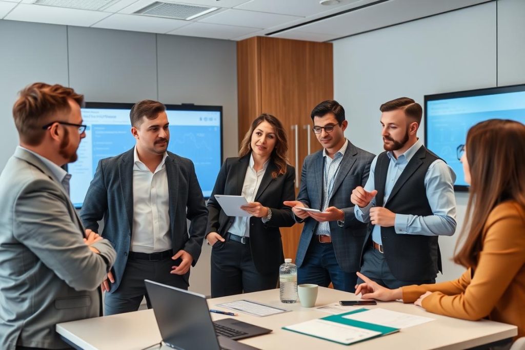 Financial and IT team members discussing Azure cost optimization
