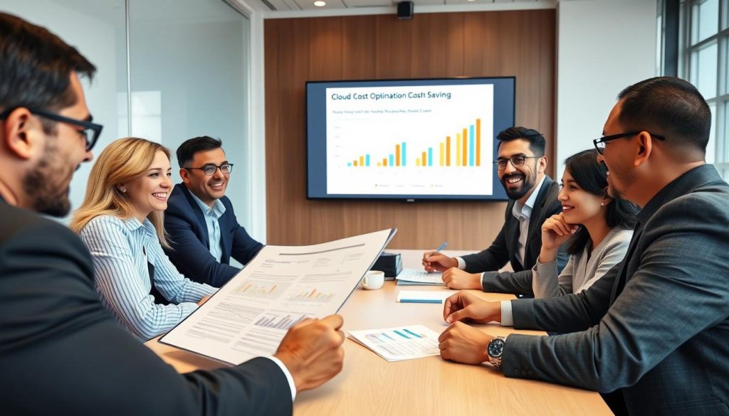 Financial team reviewing cloud cost optimization reports