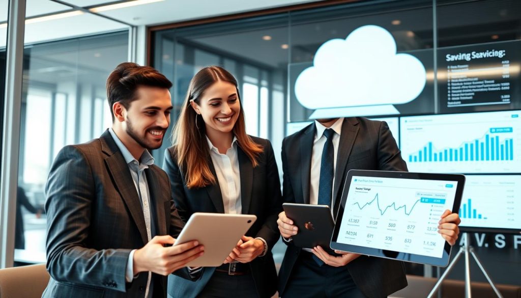 Financial team reviewing cloud cost optimization results
