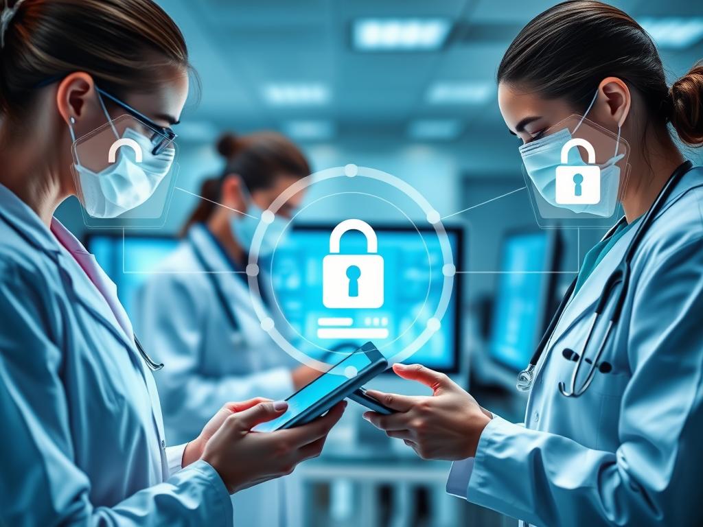 Healthcare professionals accessing patient data through secure hosted managed services platform