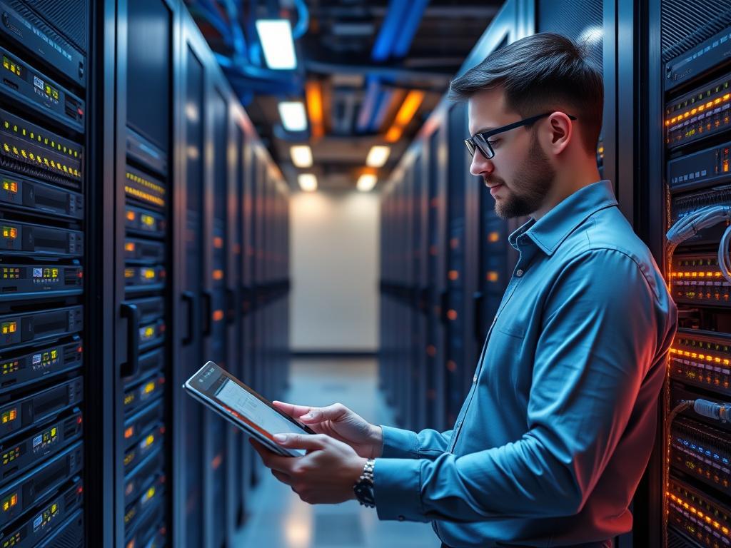 IT Services technician managing server infrastructure in a data center