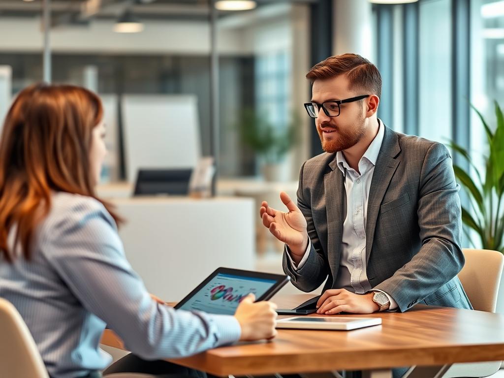 IT consultant answering client questions about IT services