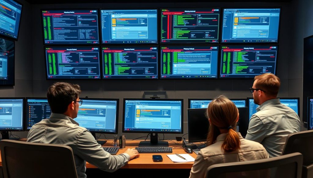 IT disaster recovery team responding to simulated crisis