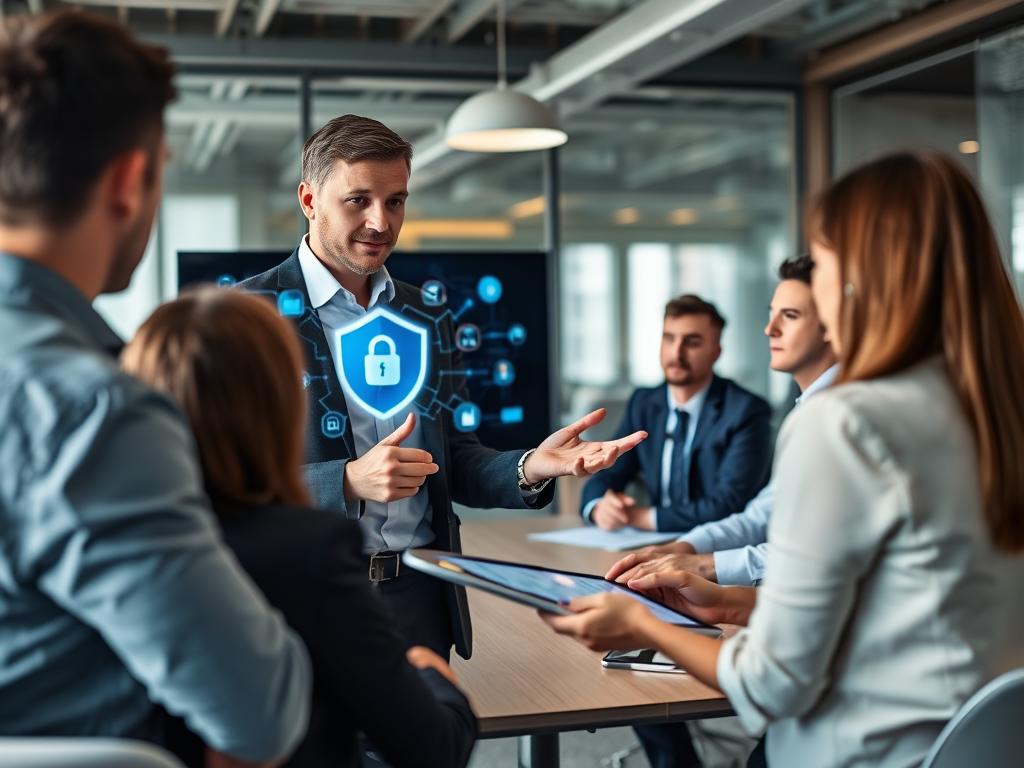 IT security professional explaining managed security services to business clients