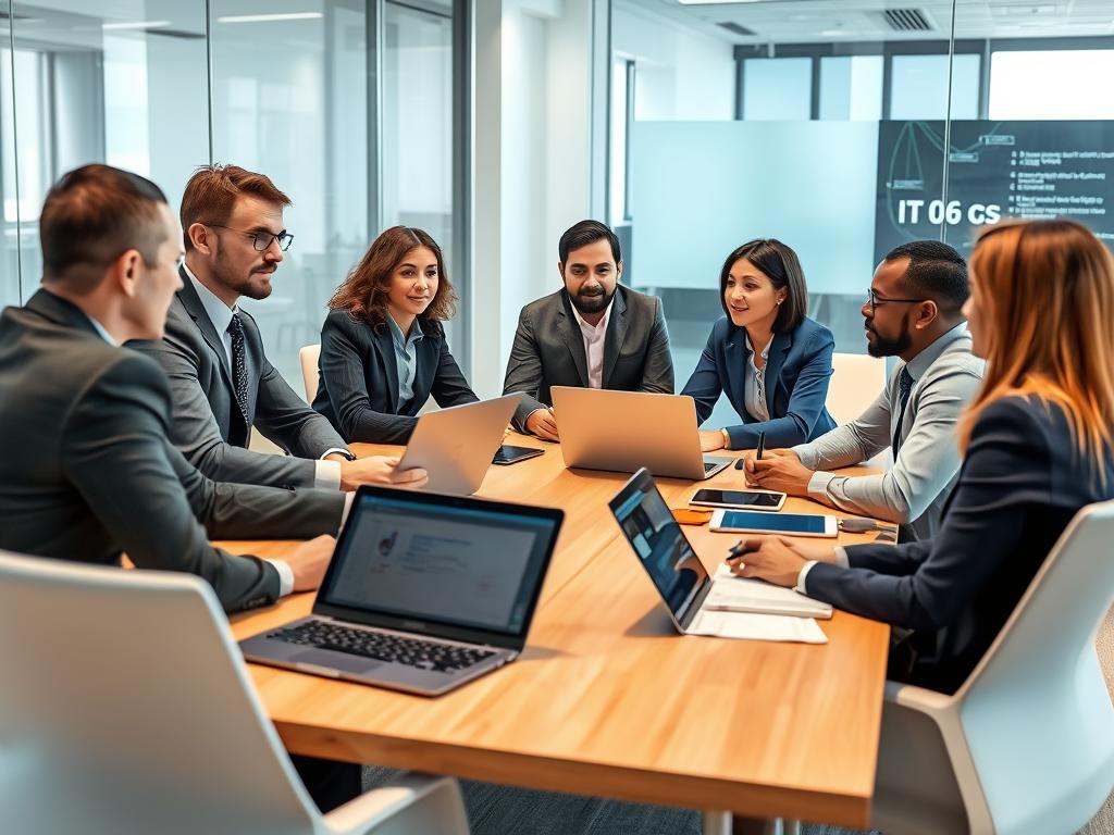 IT service provider consultant meeting with business clients to discuss technology solutions