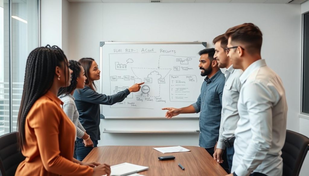 IT team discussing cloud security challenges in a meeting