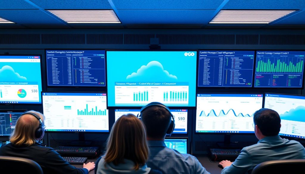 IT team monitoring cloud migration progress